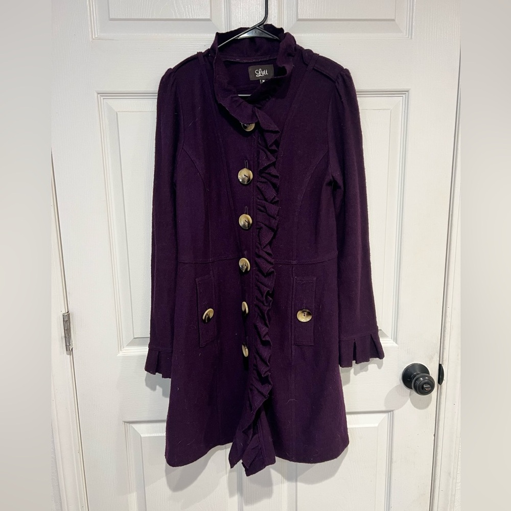 Luii women's coat jacket coat purple 100% wool Autumn Jacket size M
